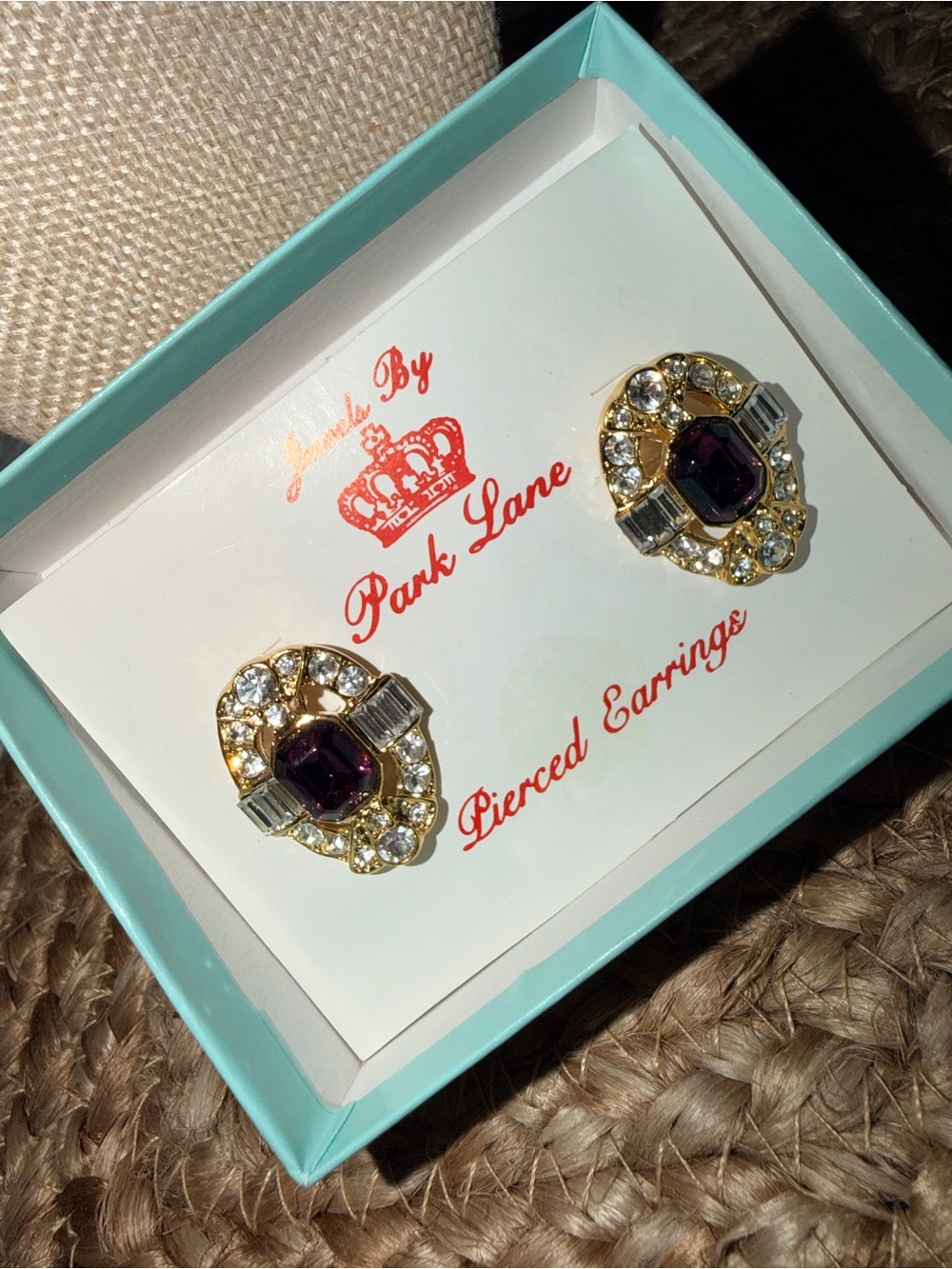 Park Lane Gold-Tone Earrings with Purple Center Stones and Clear Accents